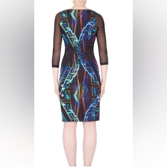 NWT Joseph Ribkoff Print Dress With Mesh 3/4 Sleeves Bright Dress, Size 10 - Picture 5 of 17
